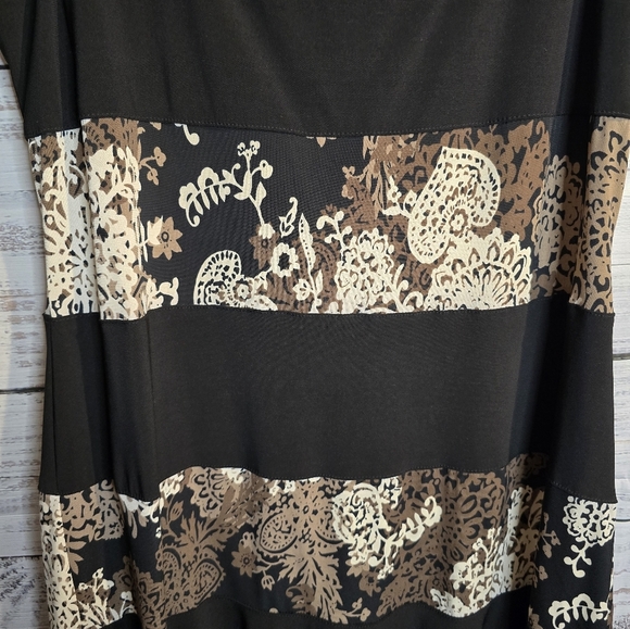 R&M Richards Black Sleeveless Dress With Floral Brown And Cream. Womans Size 14 - Picture 3 of 5